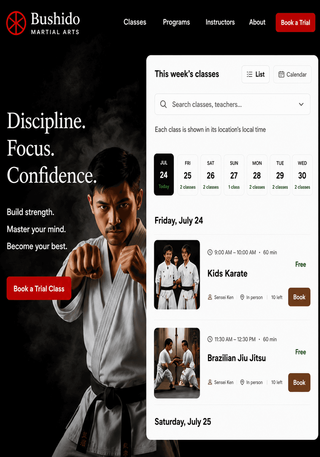 Bushido Martial Arts — a martial arts website built with PranaRoot
