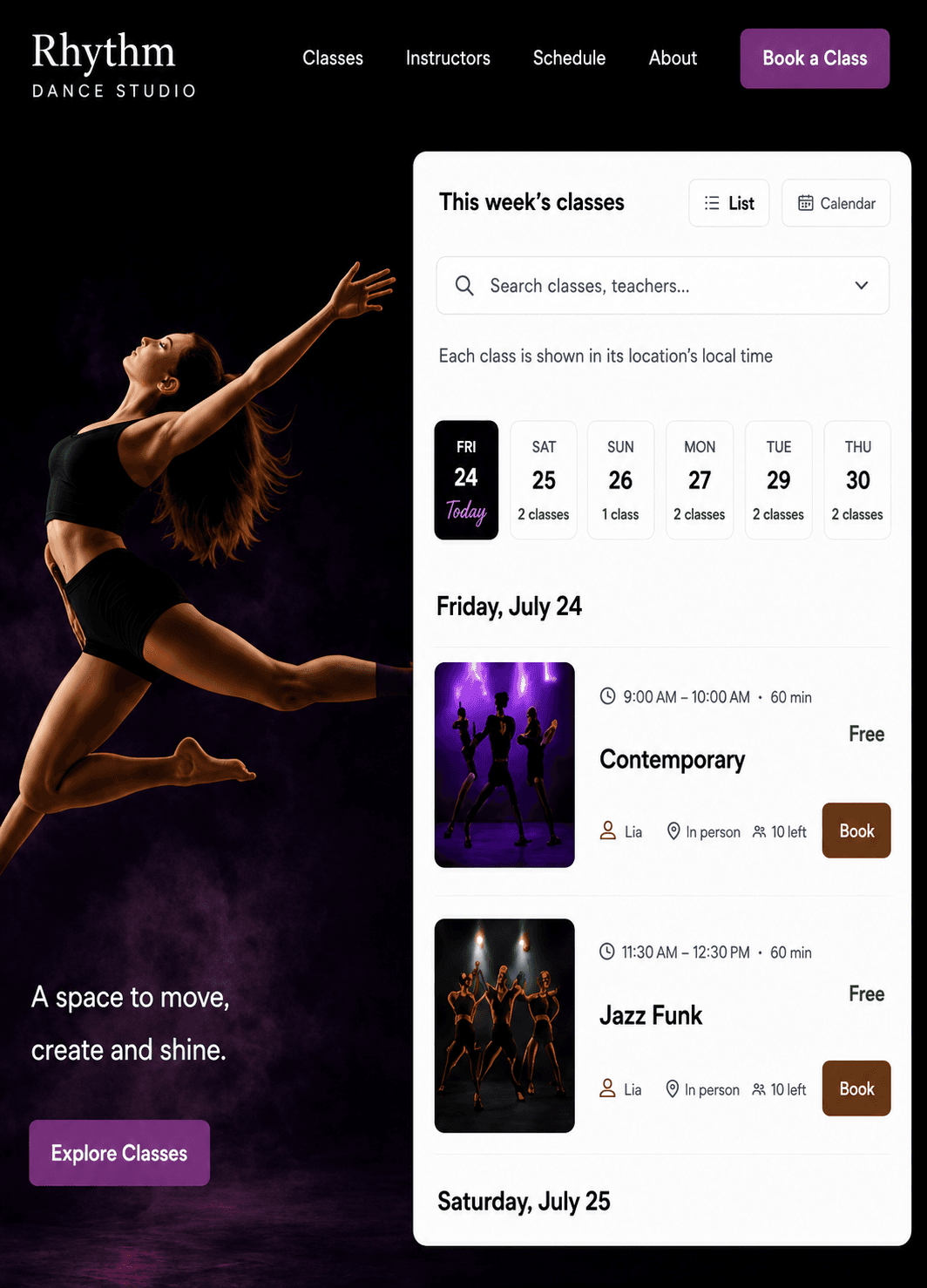 Rhythm Dance Studio — a dance website built with PranaRoot
