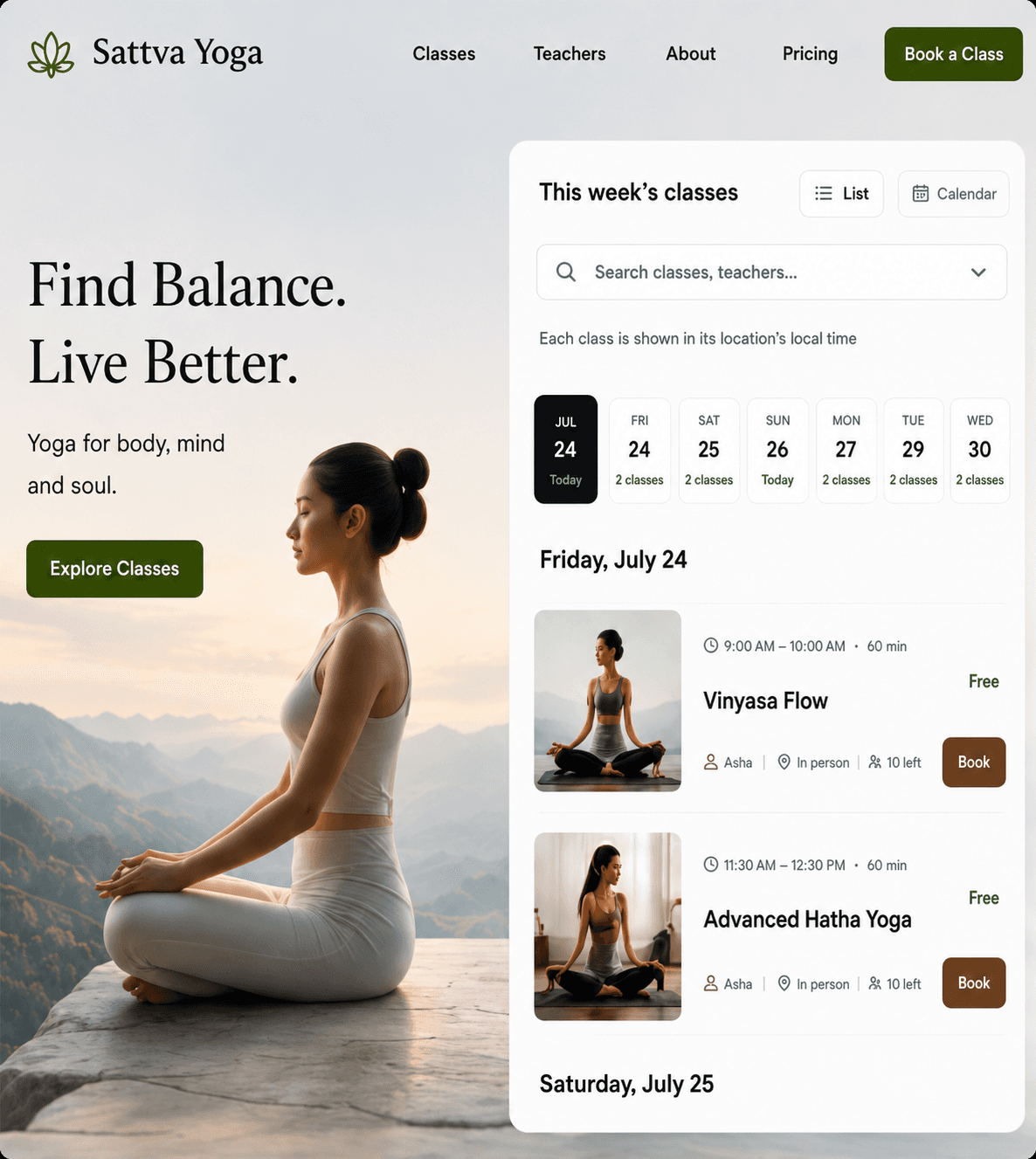 Sattva Yoga — a yoga website built with PranaRoot